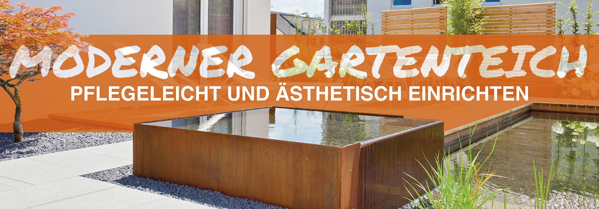 Moderner Gartenteich mit Wasserspiel und schöner Struktur.